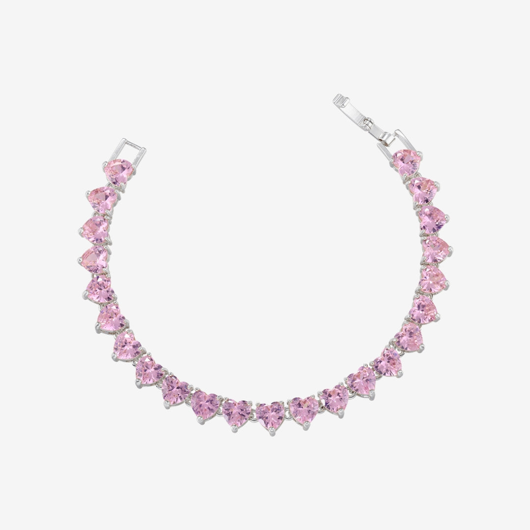 TENNIS BRACELET WITH PINK HEART